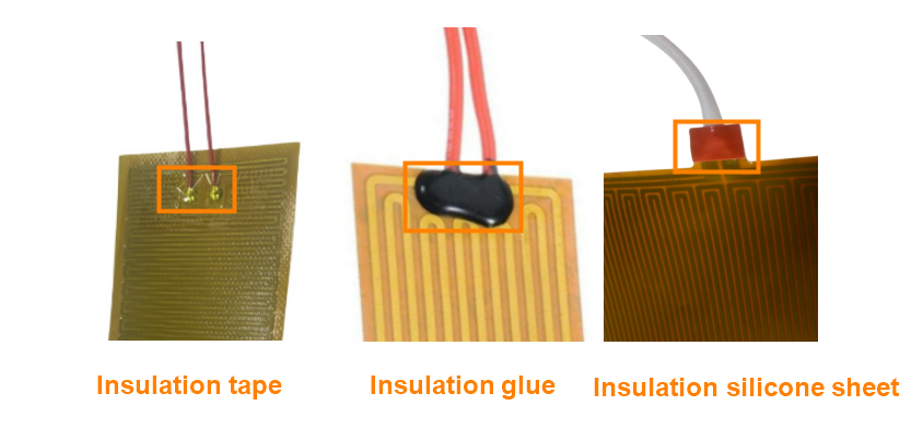 Insulation method for wire soldering area on polyimide heaters